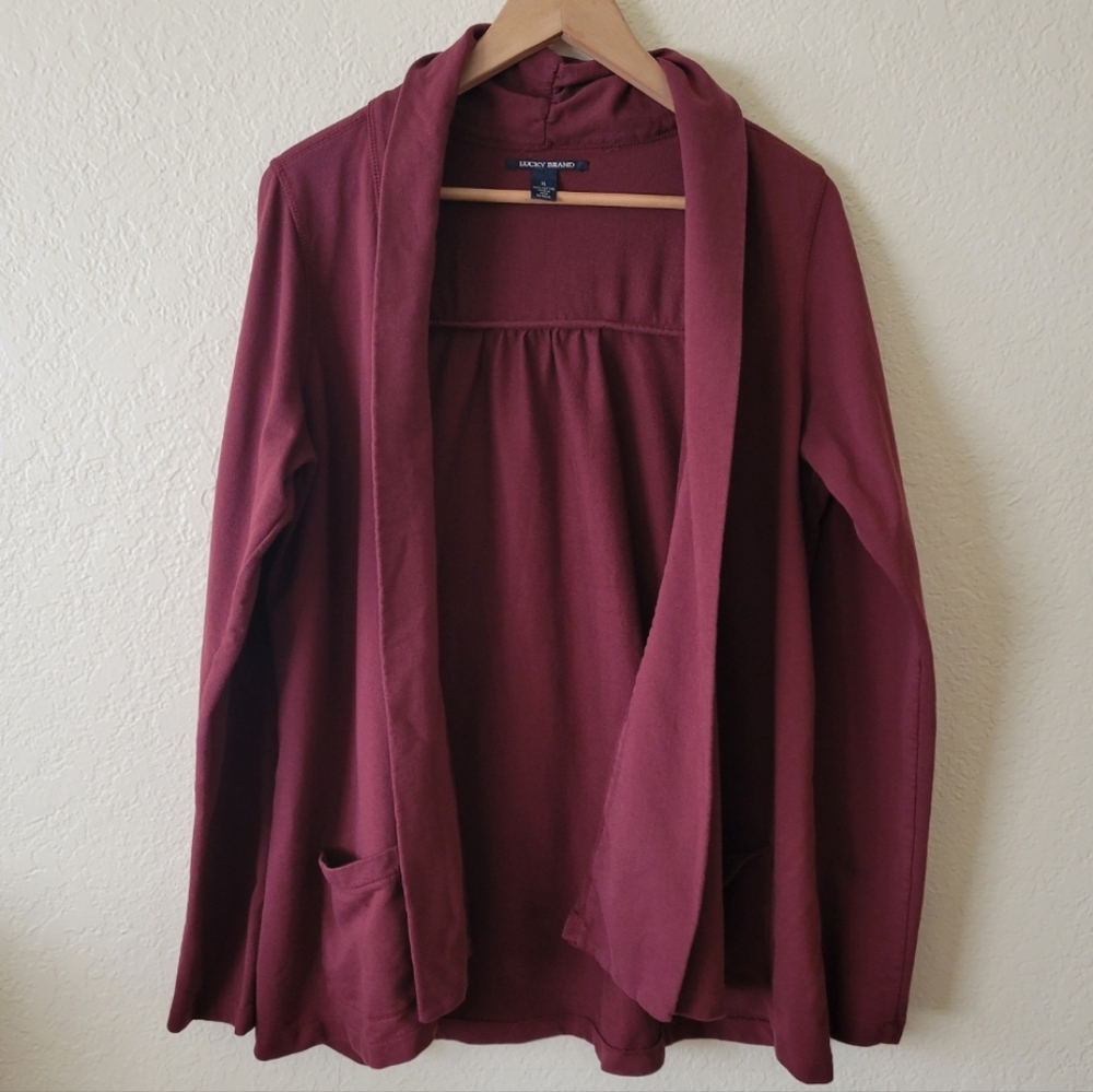 Lucky Brand XL Vintage 100% Cotton Red Open Casual Pocket Cardigan